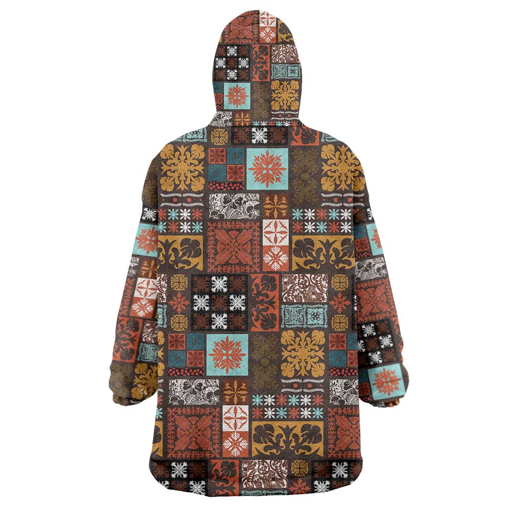 Vintage Hawaiian Quilting Patterns Wearable Blanket Hoodie Brown Style Tribal Fabric Patchwork - Polynesian Pride