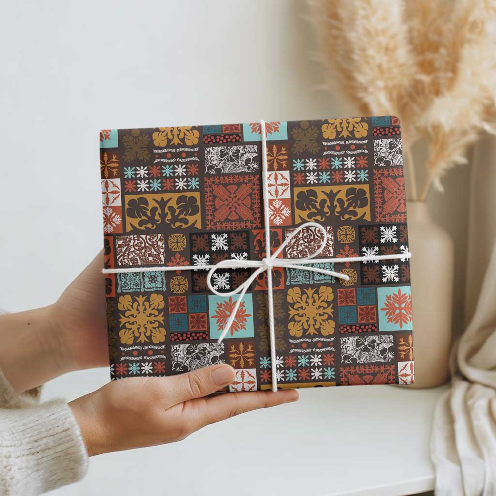 Vintage Hawaiian Quilting Patterns Wrapping Paper Brown Style Tribal Fabric Patchwork - Polynesian Pride