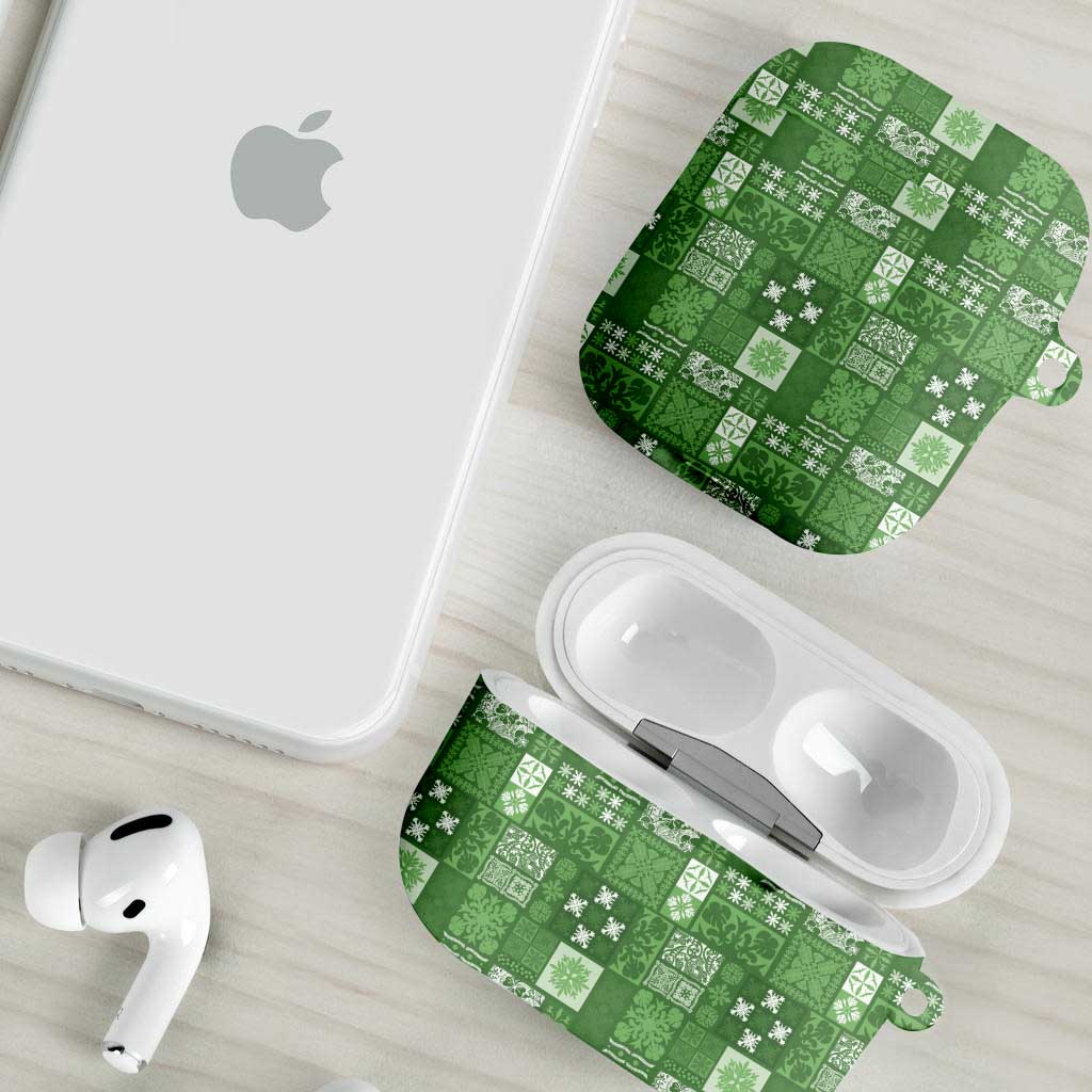 Vintage Hawaiian Quilting Patterns AirPods Case Green Style Tribal Fabric Patchwork - Polynesian Pride