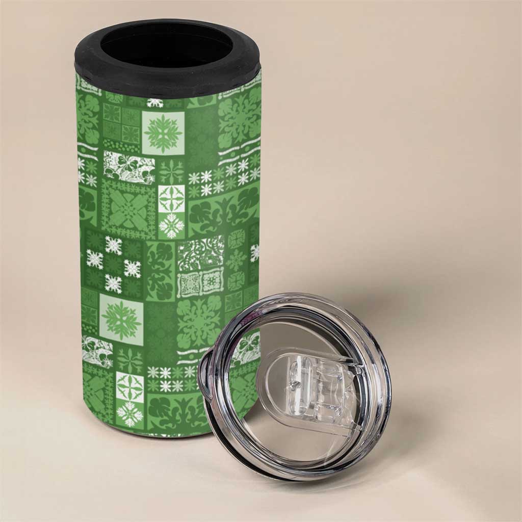Vintage Hawaiian Quilting Patterns 4 in 1 Can Cooler Tumbler Green Style Tribal Fabric Patchwork - Polynesian Pride