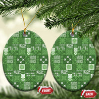 Vintage Hawaiian Quilting Patterns Ceramic Ornament Green Style Tribal Fabric Patchwork - Polynesian Pride