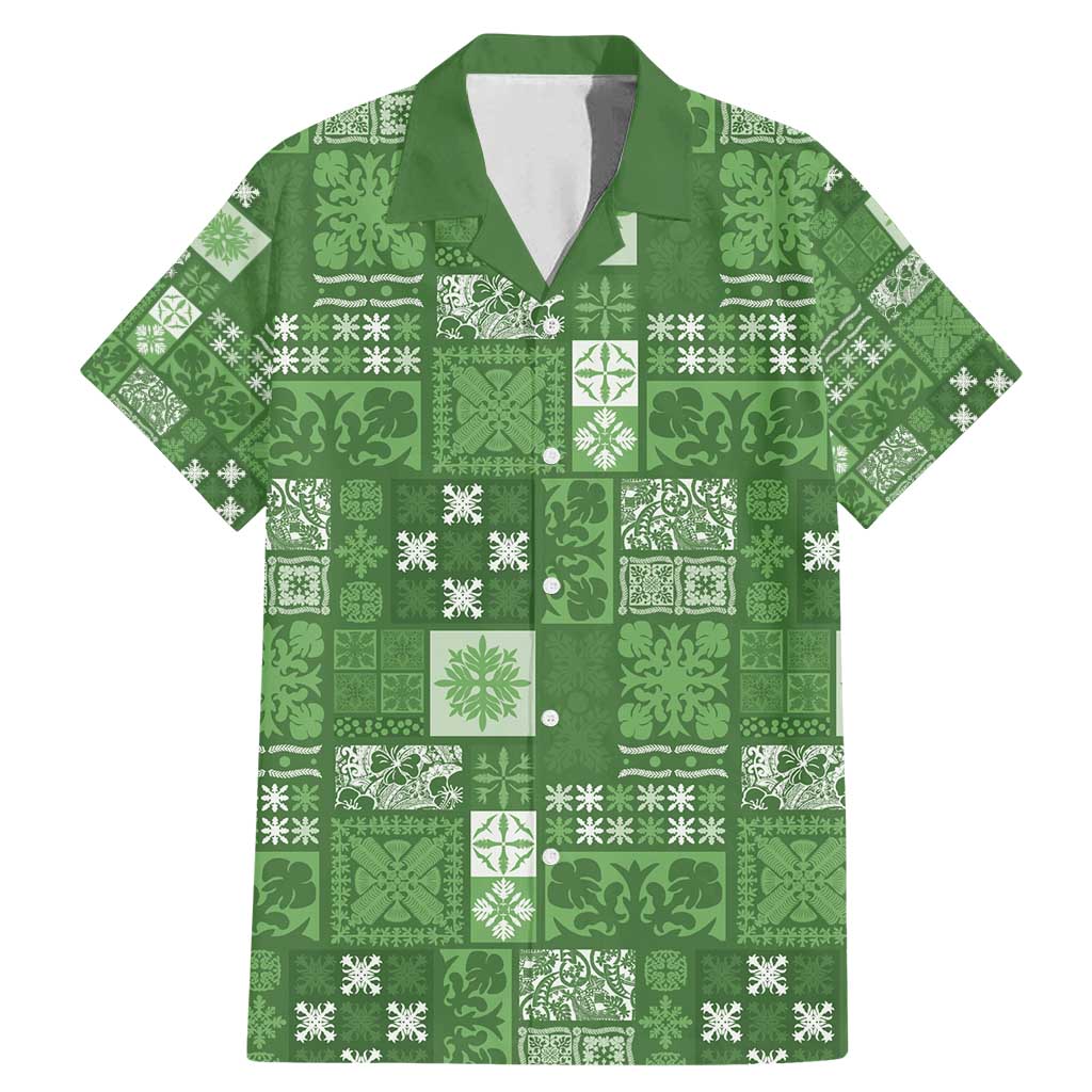 Vintage Hawaiian Quilting Patterns Family Matching Mermaid Dress and Hawaiian Shirt Green Style Tribal Fabric Patchwork - Polynesian Pride