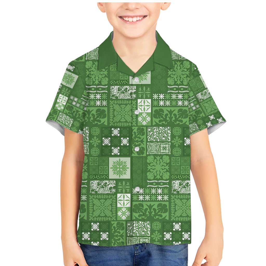 Vintage Hawaiian Quilting Patterns Family Matching Mermaid Dress and Hawaiian Shirt Green Style Tribal Fabric Patchwork - Polynesian Pride