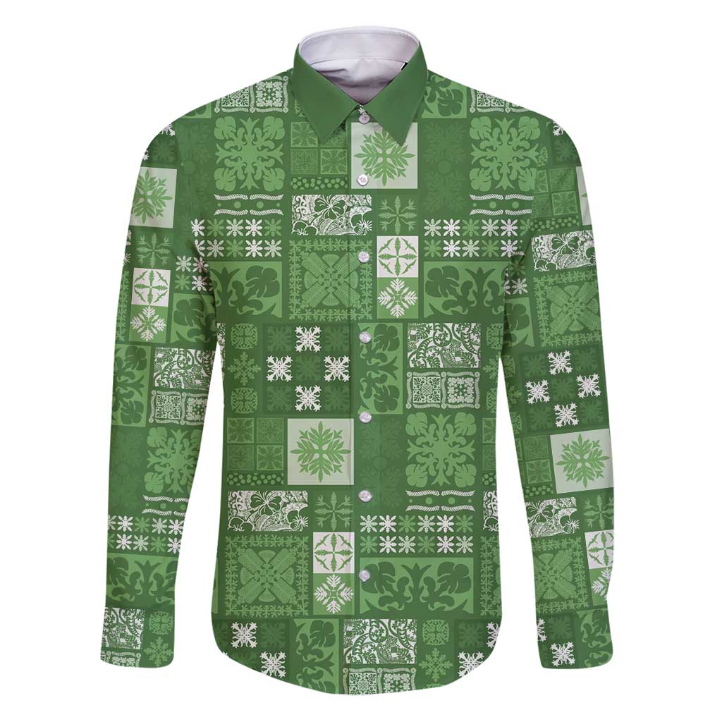 Vintage Hawaiian Quilting Patterns Family Matching Puletasi and Hawaiian Shirt Green Style Tribal Fabric Patchwork - Polynesian Pride