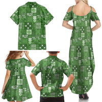Vintage Hawaiian Quilting Patterns Family Matching Summer Maxi Dress and Hawaiian Shirt Green Style Tribal Fabric Patchwork - Polynesian Pride