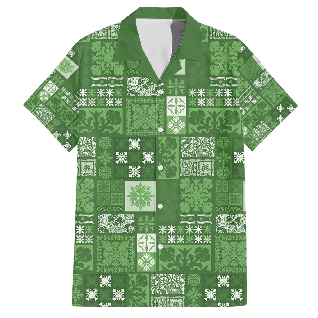 Vintage Hawaiian Quilting Patterns Hawaiian Shirt Green Style Tribal Fabric Patchwork - Polynesian Pride