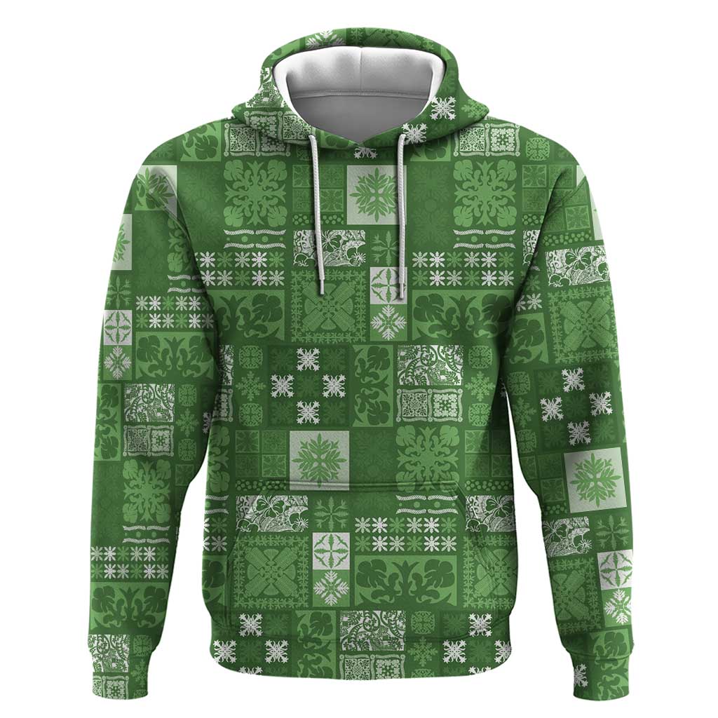 Vintage Hawaiian Quilting Patterns Hoodie Green Style Tribal Fabric Patchwork - Polynesian Pride