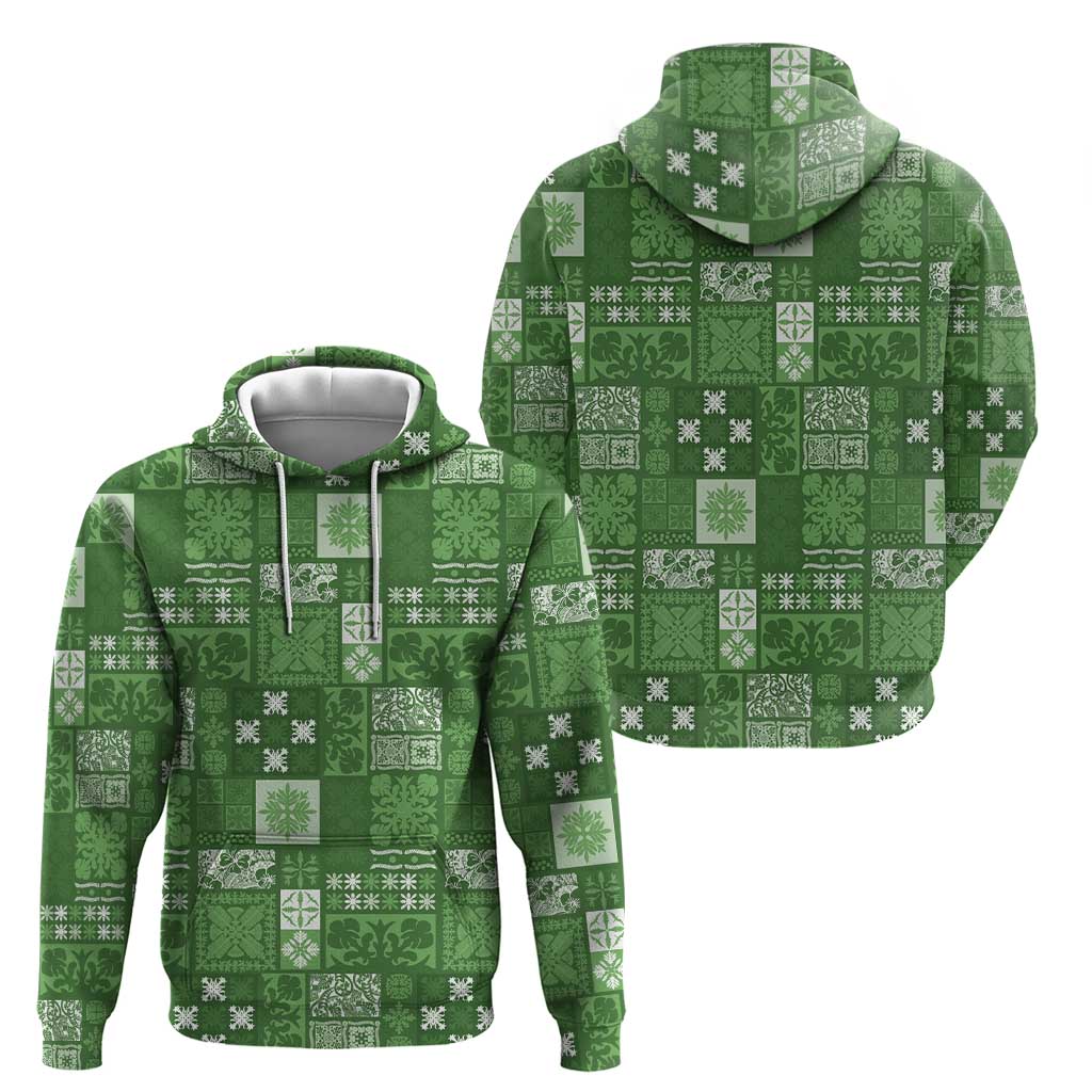 Vintage Hawaiian Quilting Patterns Hoodie Green Style Tribal Fabric Patchwork - Polynesian Pride