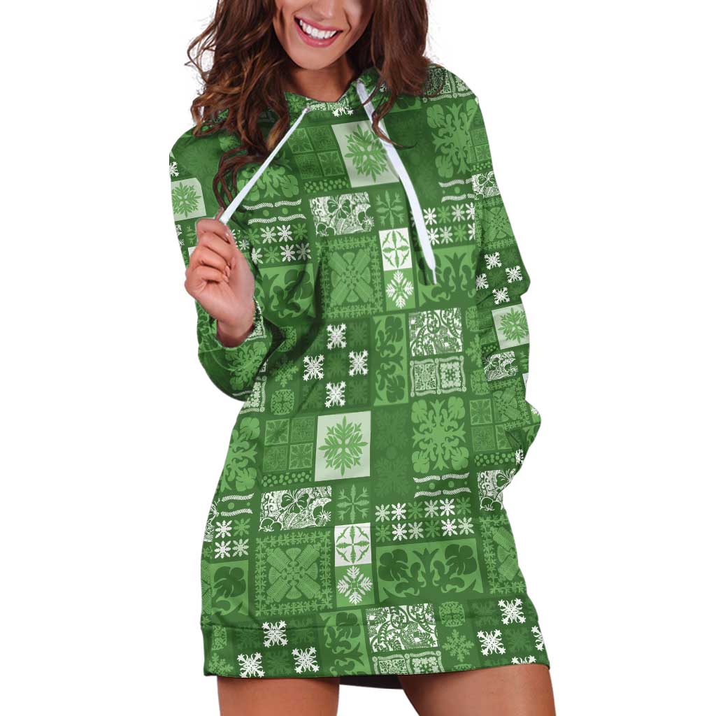 Vintage Hawaiian Quilting Patterns Hoodie Dress Green Style Tribal Fabric Patchwork LT9 Green - Polynesian Pride