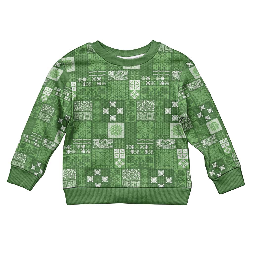 Vintage Hawaiian Quilting Patterns Kid Ugly Christmas Sweater Green Style Tribal Fabric Patchwork - Polynesian Pride