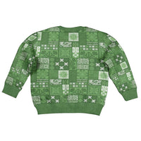 Vintage Hawaiian Quilting Patterns Kid Ugly Christmas Sweater Green Style Tribal Fabric Patchwork - Polynesian Pride