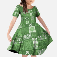 Vintage Hawaiian Quilting Patterns Kid Short Sleeve Dress Green Style Tribal Fabric Patchwork - Polynesian Pride