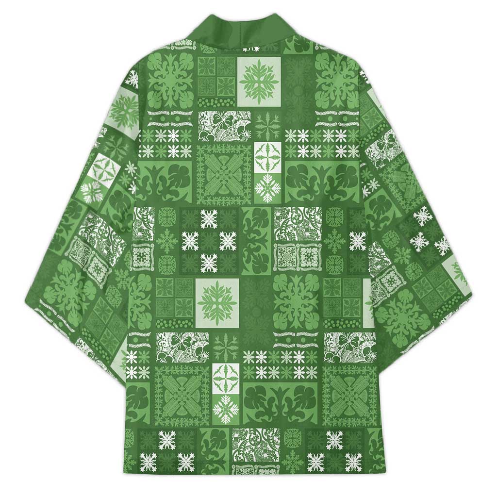 Vintage Hawaiian Quilting Patterns Kimono Green Style Tribal Fabric Patchwork - Polynesian Pride