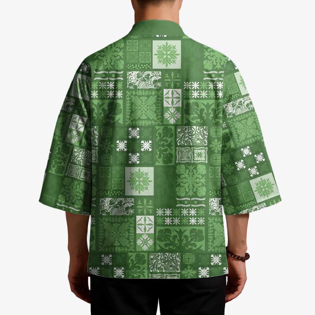 Vintage Hawaiian Quilting Patterns Kimono Green Style Tribal Fabric Patchwork - Polynesian Pride