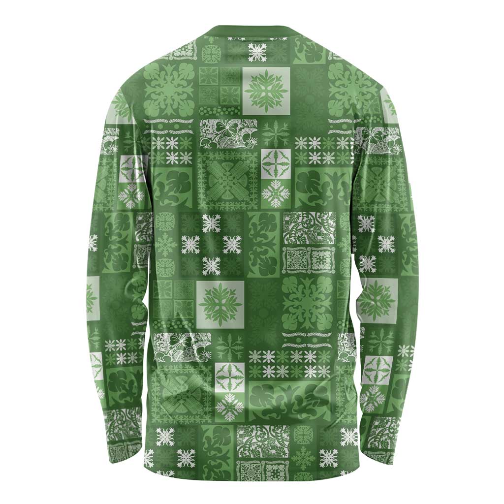 Vintage Hawaiian Quilting Patterns Long Sleeve Shirt Green Style Tribal Fabric Patchwork - Polynesian Pride