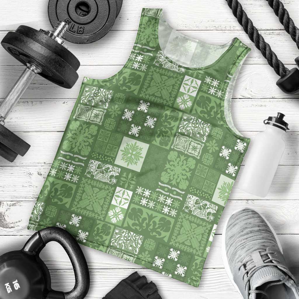 Vintage Hawaiian Quilting Patterns Men Tank Top Green Style Tribal Fabric Patchwork - Polynesian Pride