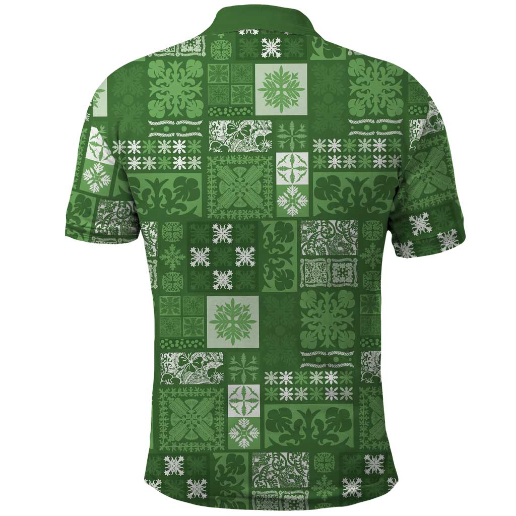 Vintage Hawaiian Quilting Patterns Polo Shirt Green Style Tribal Fabric Patchwork - Polynesian Pride
