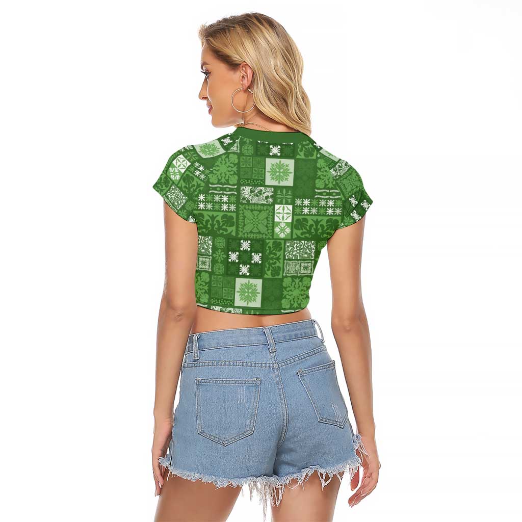 Vintage Hawaiian Quilting Patterns Raglan Cropped T Shirt Green Style Tribal Fabric Patchwork - Polynesian Pride