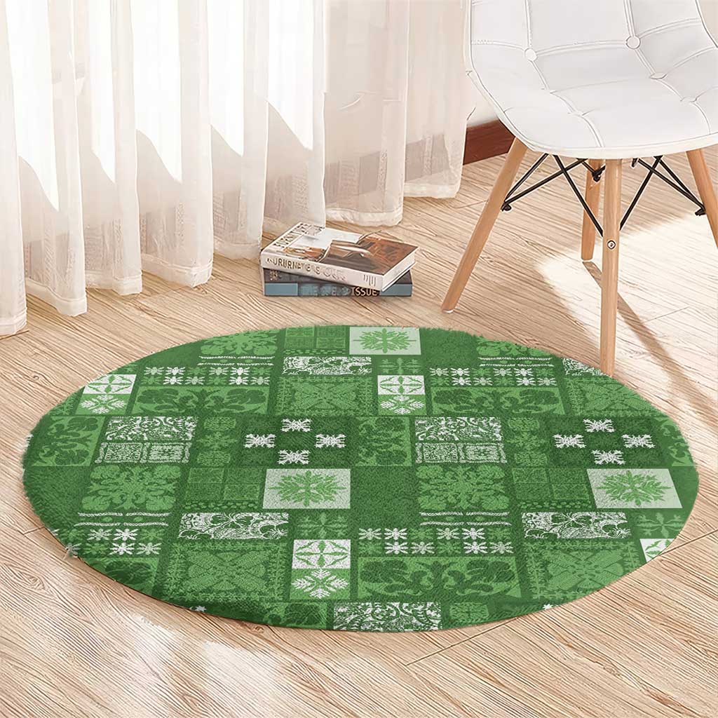 Vintage Hawaiian Quilting Patterns Round Carpet Green Style Tribal Fabric Patchwork - Polynesian Pride