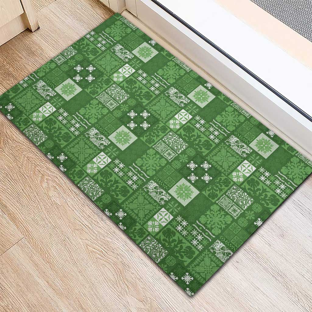 Vintage Hawaiian Quilting Patterns Rubber Doormat Green Style Tribal Fabric Patchwork - Polynesian Pride