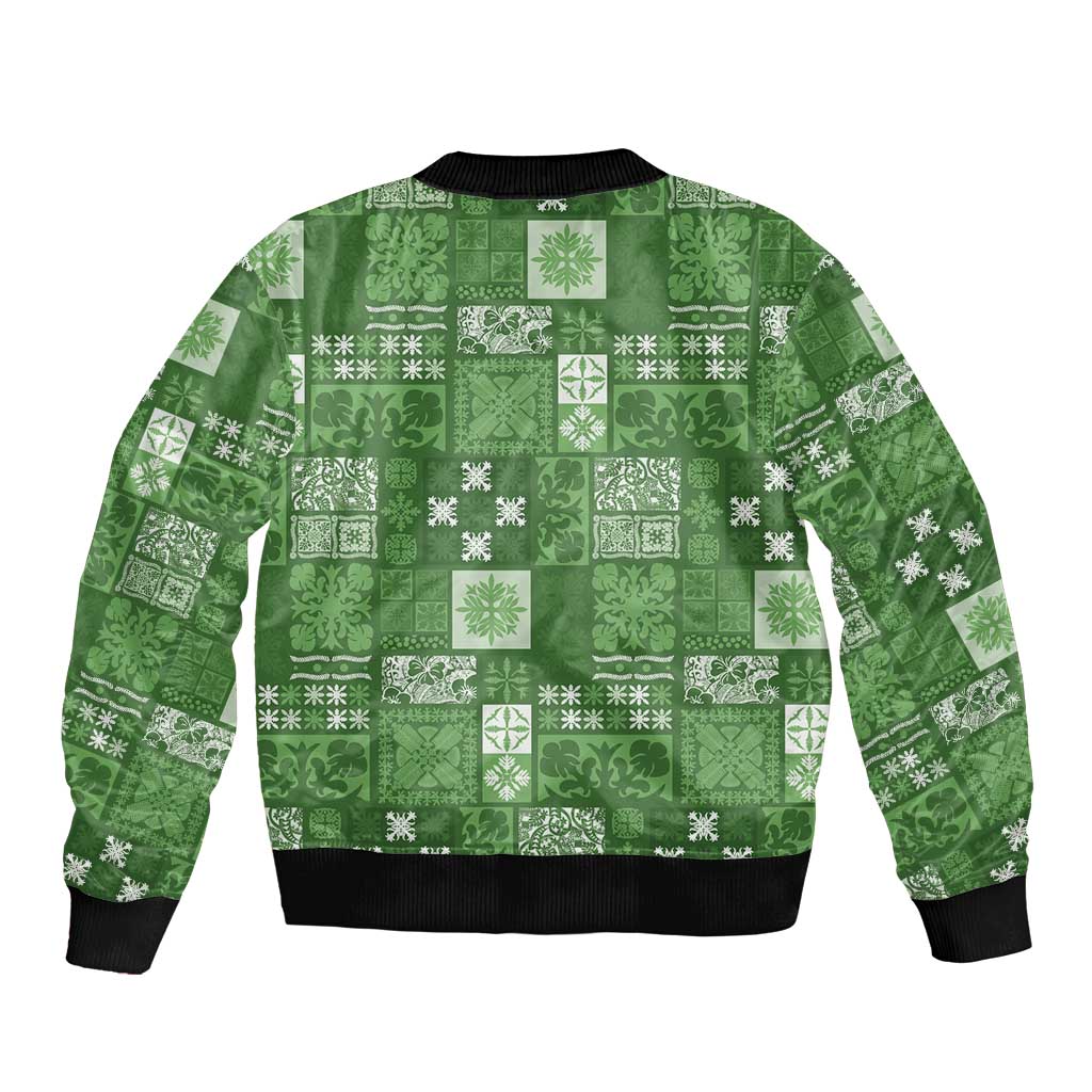 Vintage Hawaiian Quilting Patterns Sleeve Zip Bomber Jacket Green Style Tribal Fabric Patchwork - Polynesian Pride