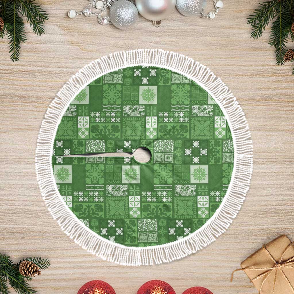 Vintage Hawaiian Quilting Patterns Tree Skirt Green Style Tribal Fabric Patchwork - Polynesian Pride