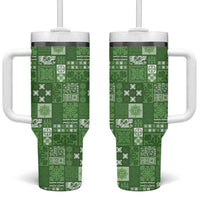 Vintage Hawaiian Quilting Patterns Tumbler With Handle Green Style Tribal Fabric Patchwork - Polynesian Pride