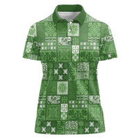 Vintage Hawaiian Quilting Patterns Women Polo Shirt Green Style Tribal Fabric Patchwork - Polynesian Pride