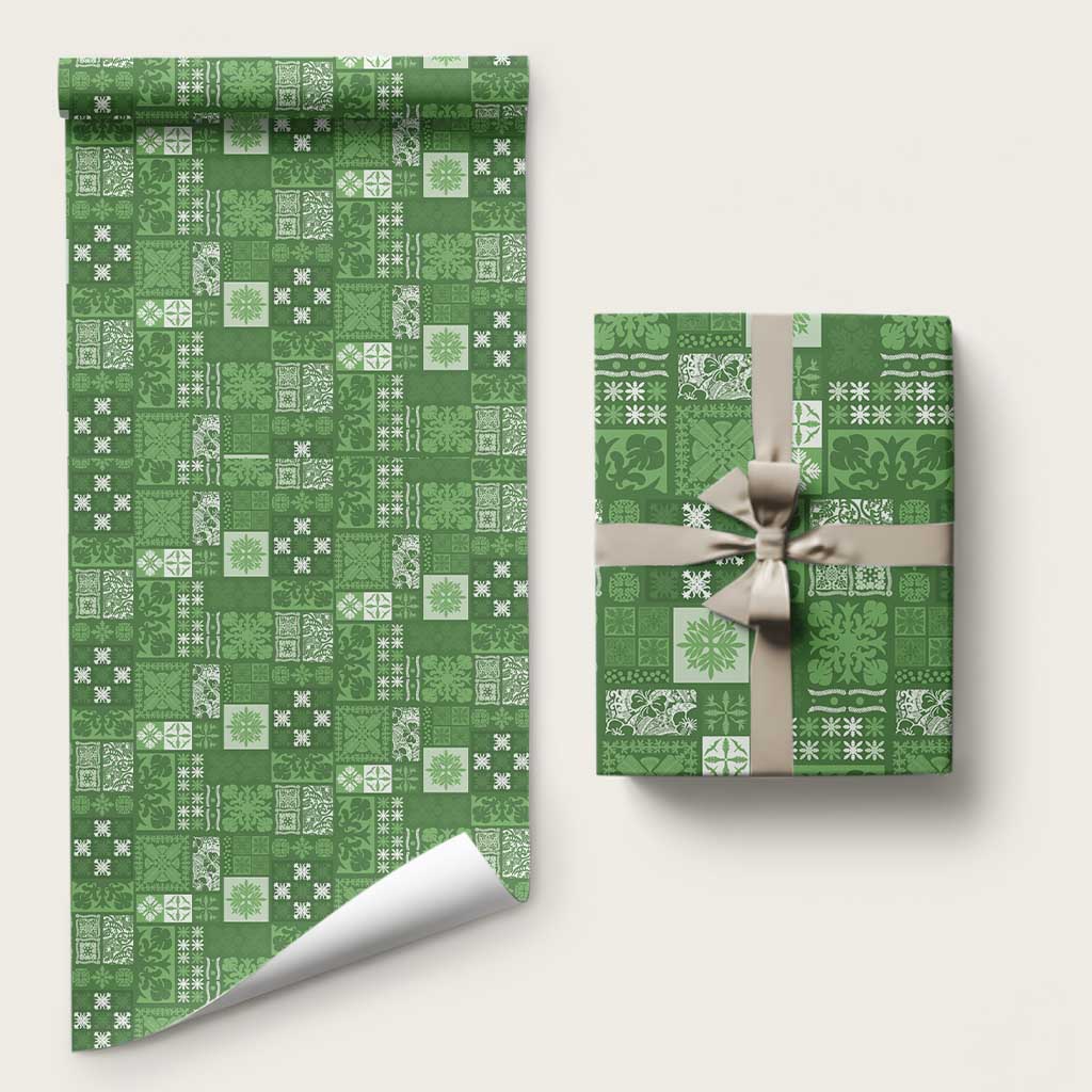 Vintage Hawaiian Quilting Patterns Wrapping Paper Green Style Tribal Fabric Patchwork - Polynesian Pride