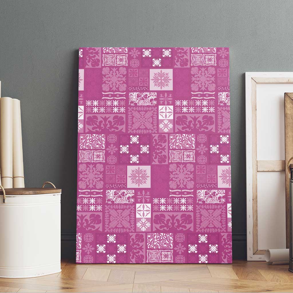 Vintage Hawaiian Quilting Patterns Canvas Wall Art Pink Style Tribal Fabric Patchwork - Polynesian Pride