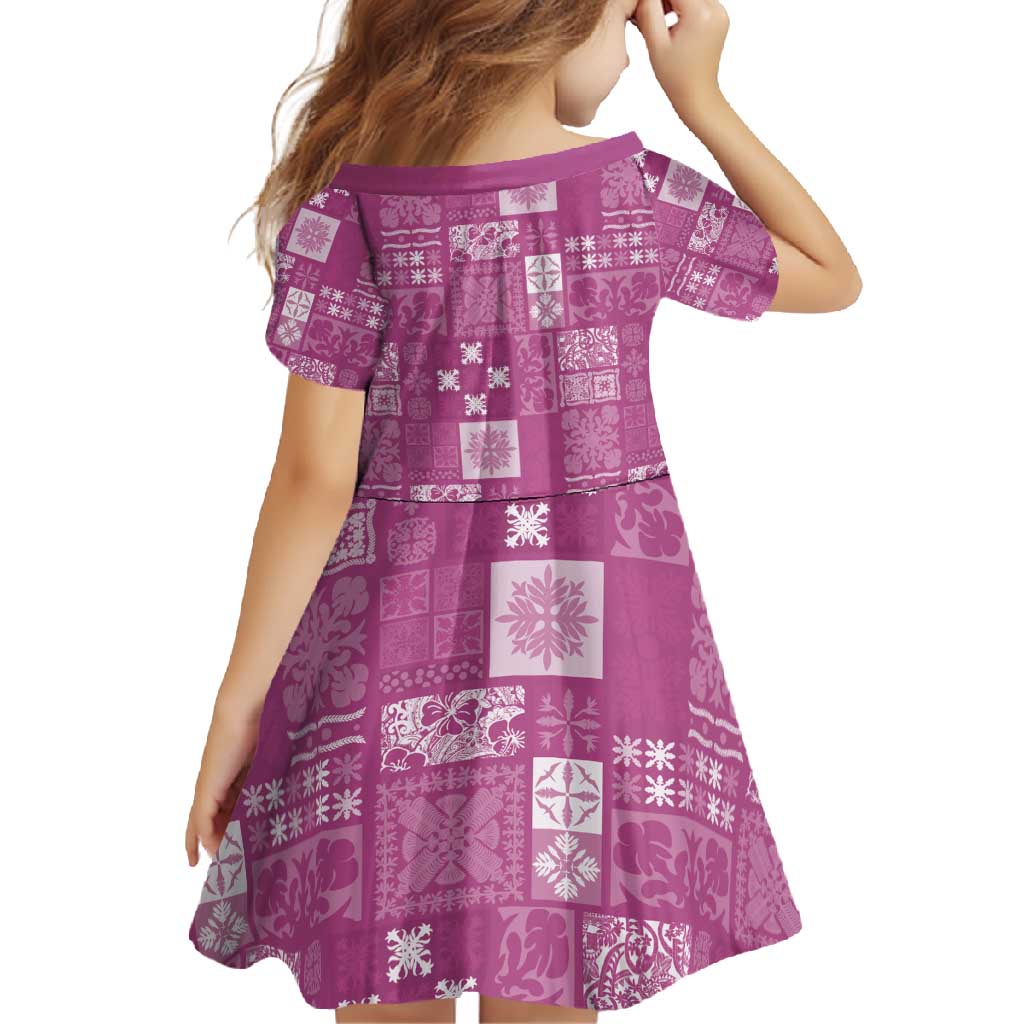 Vintage Hawaiian Quilting Patterns Family Matching Off Shoulder Maxi Dress and Hawaiian Shirt Pink Style Tribal Fabric Patchwork - Polynesian Pride