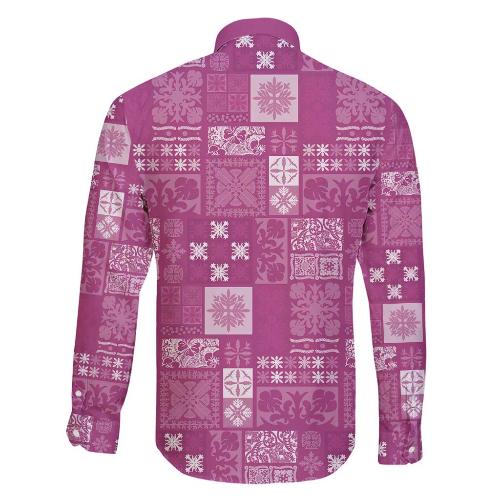 Vintage Hawaiian Quilting Patterns Family Matching Short Sleeve Bodycon Dress and Hawaiian Shirt Pink Style Tribal Fabric Patchwork - Polynesian Pride