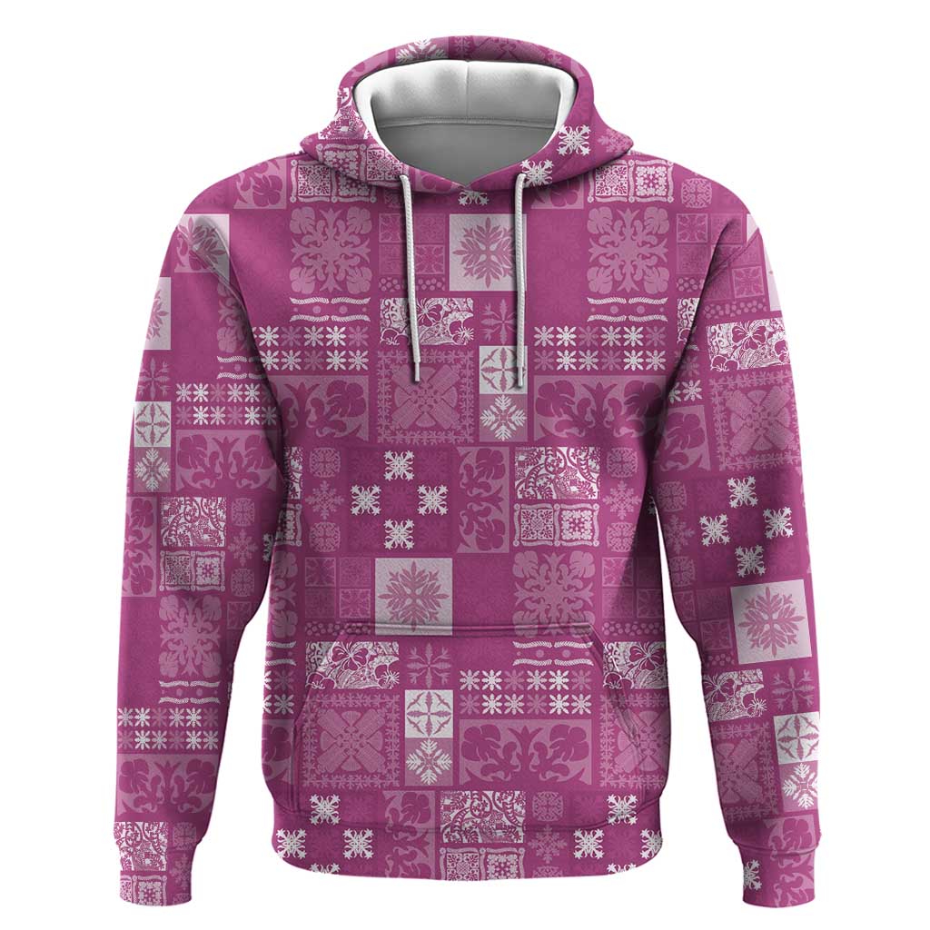 Vintage Hawaiian Quilting Patterns Hoodie Pink Style Tribal Fabric Patchwork - Polynesian Pride