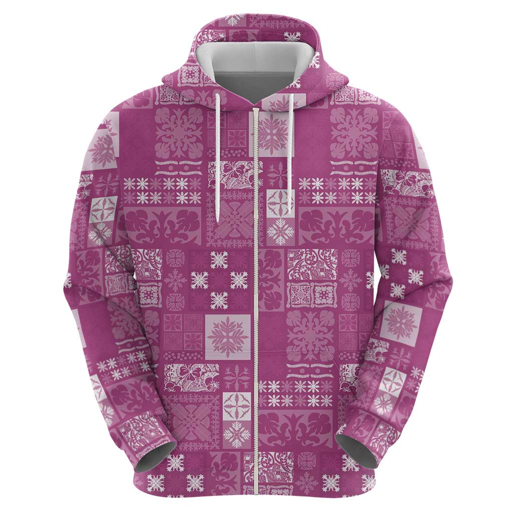 Vintage Hawaiian Quilting Patterns Hoodie Pink Style Tribal Fabric Patchwork - Polynesian Pride