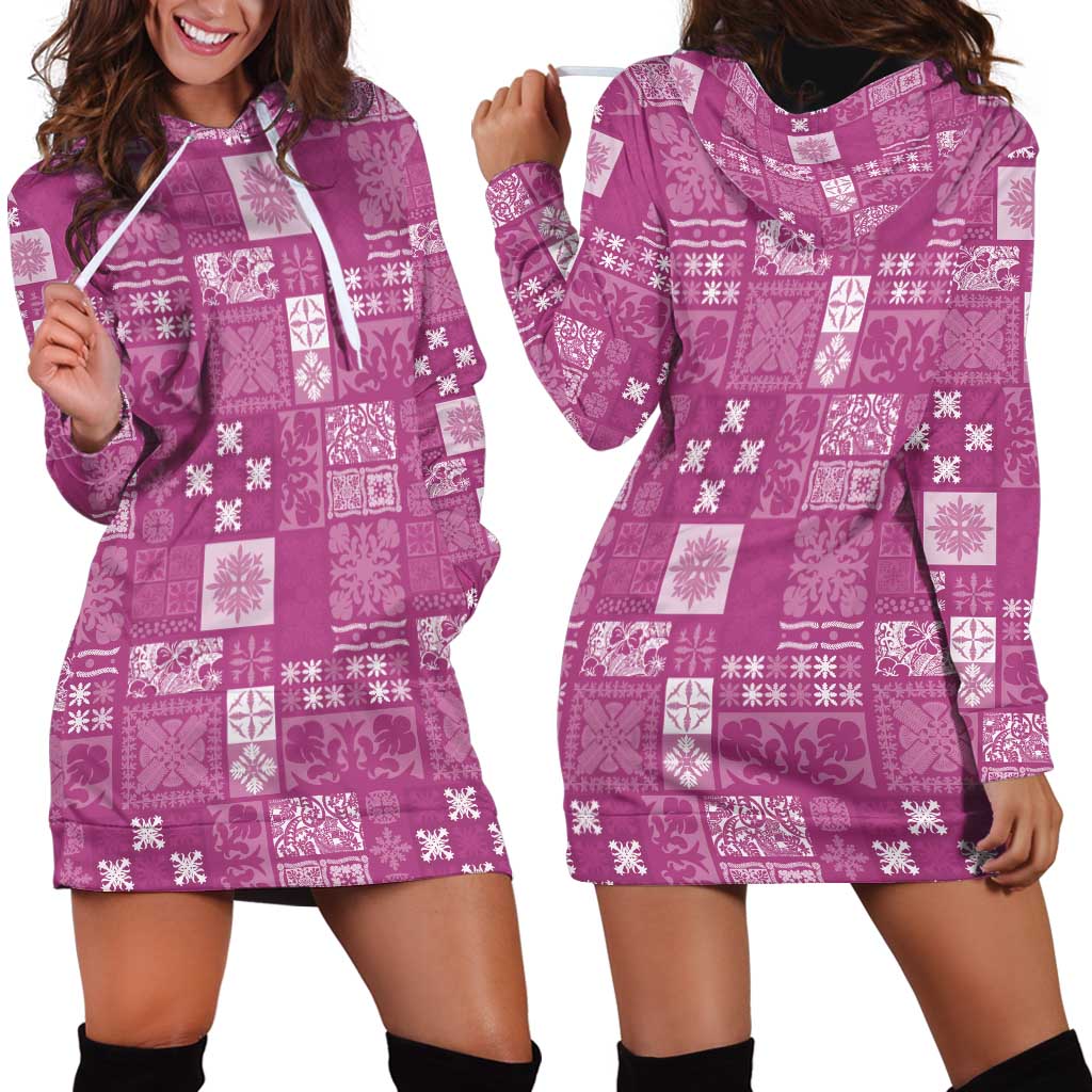 Vintage Hawaiian Quilting Patterns Hoodie Dress Pink Style Tribal Fabric Patchwork LT9 - Polynesian Pride