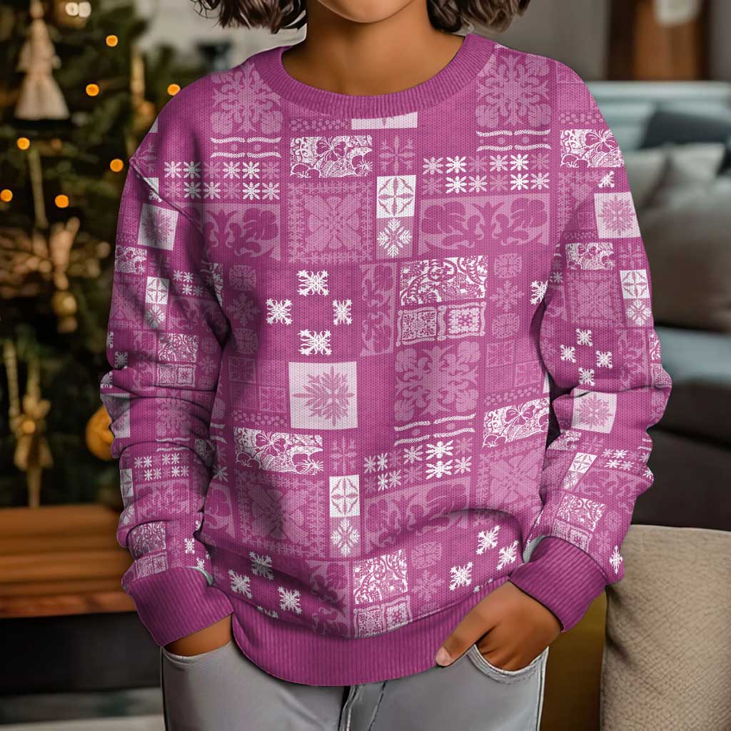 Vintage Hawaiian Quilting Patterns Kid Ugly Christmas Sweater Pink Style Tribal Fabric Patchwork - Polynesian Pride