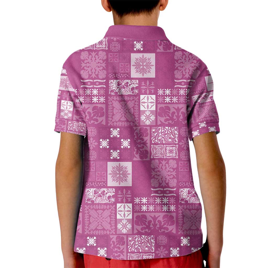 Vintage Hawaiian Quilting Patterns Kid Polo Shirt Pink Style Tribal Fabric Patchwork - Polynesian Pride