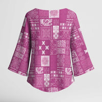 Vintage Hawaiian Quilting Patterns Kimono Sleeve Blouse Pink Style Tribal Fabric Patchwork - Polynesian Pride