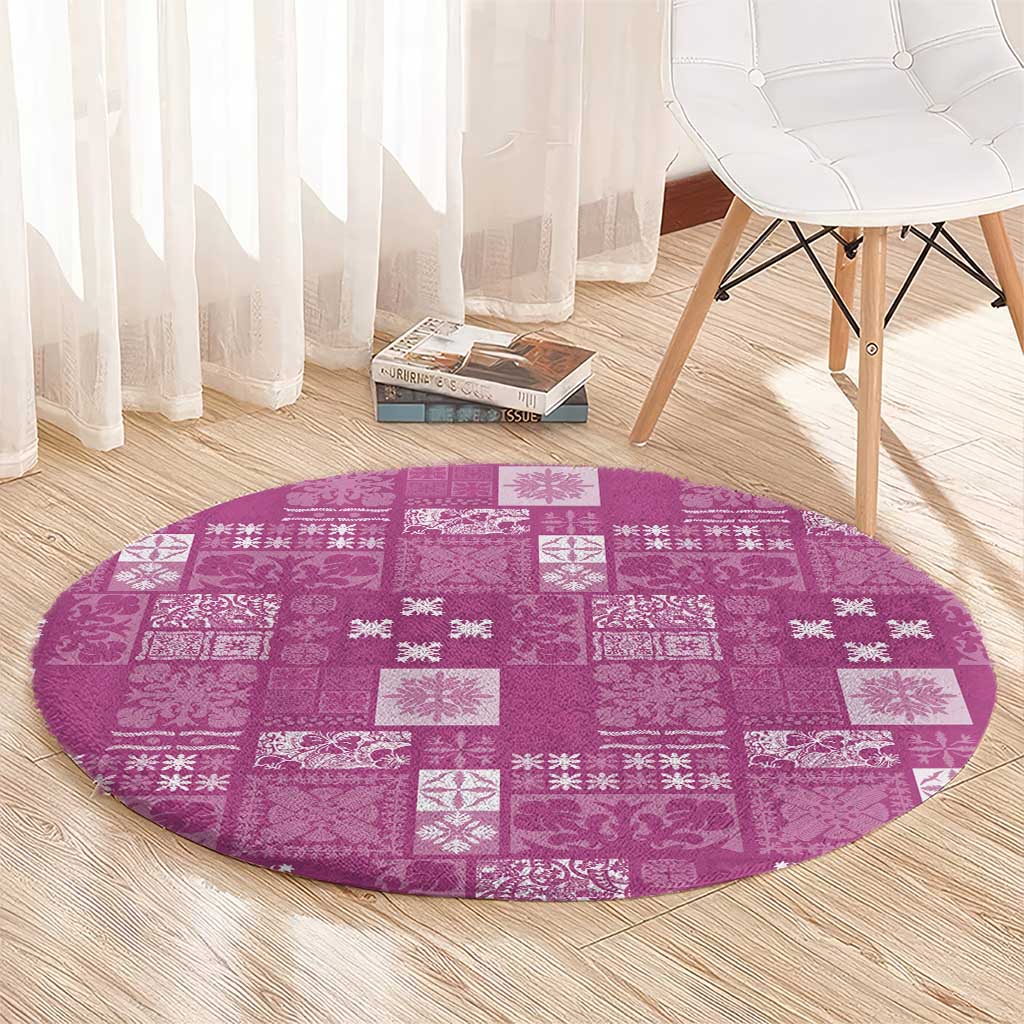 Vintage Hawaiian Quilting Patterns Round Carpet Pink Style Tribal Fabric Patchwork - Polynesian Pride