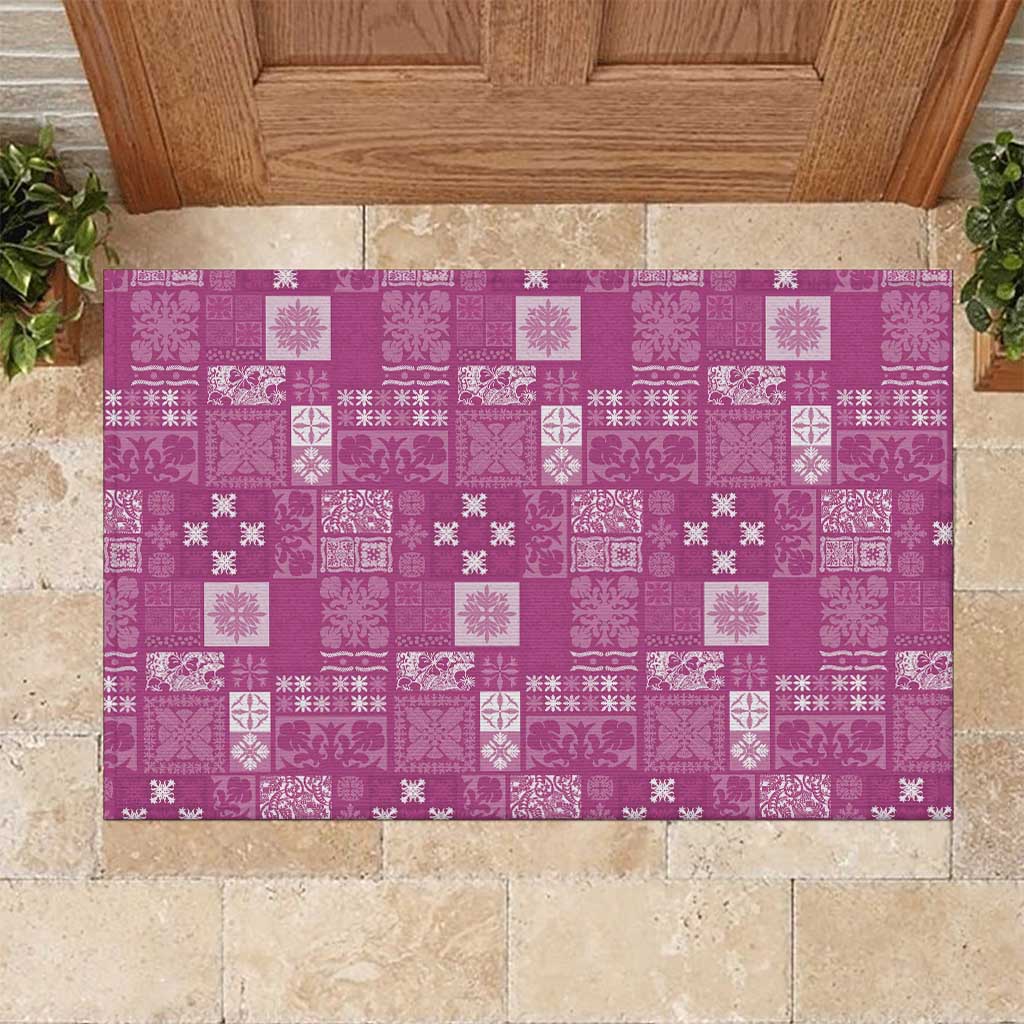 Vintage Hawaiian Quilting Patterns Rubber Doormat Pink Style Tribal Fabric Patchwork - Polynesian Pride