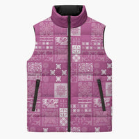 Vintage Hawaiian Quilting Patterns Sleeveless Puffer Jacket Pink Style Tribal Fabric Patchwork - Polynesian Pride