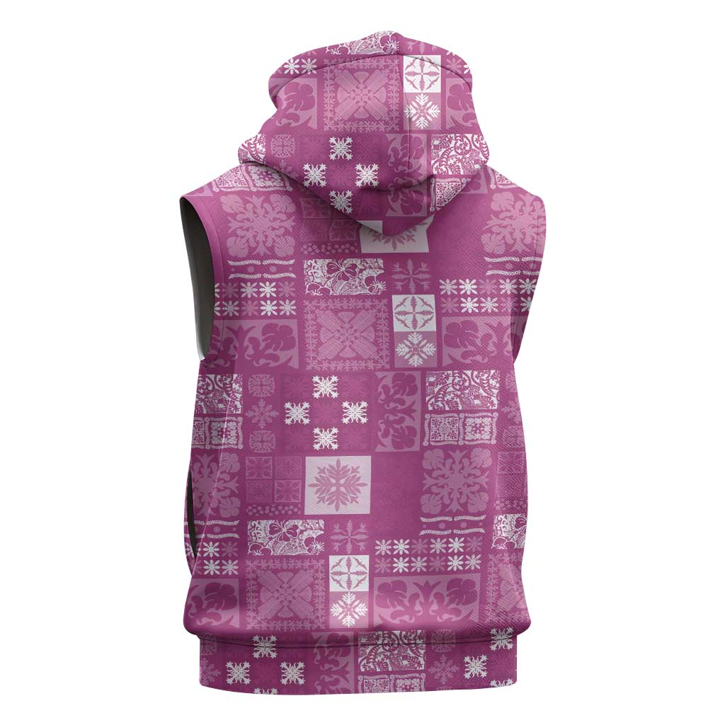 Vintage Hawaiian Quilting Patterns Sleeveless Zip Hoodie Pink Style Tribal Fabric Patchwork - Polynesian Pride
