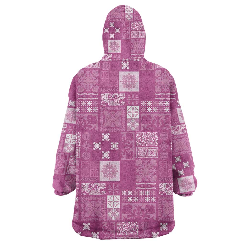 Vintage Hawaiian Quilting Patterns Wearable Blanket Hoodie Pink Style Tribal Fabric Patchwork - Polynesian Pride