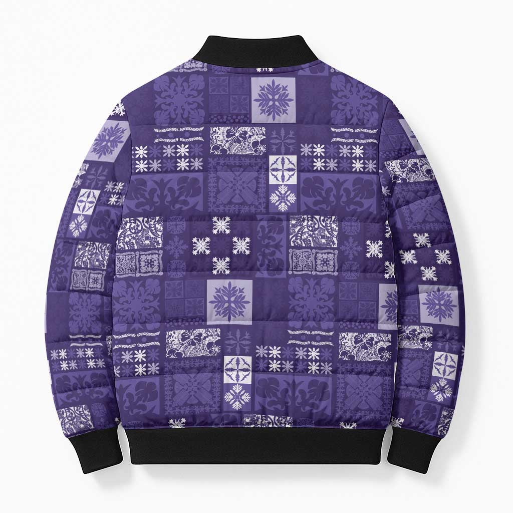 Vintage Hawaiian Quilting Patterns Bomber Puffer Jacket Purple Style Tribal Fabric Patchwork - Polynesian Pride
