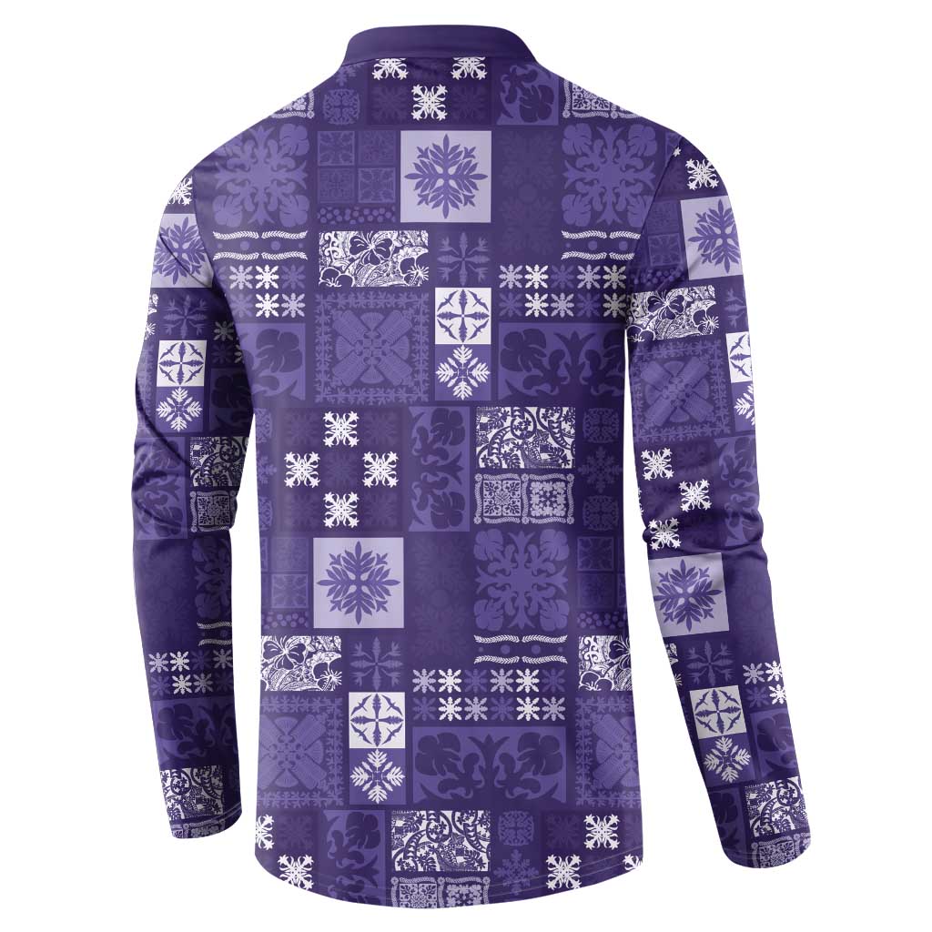Vintage Hawaiian Quilting Patterns Button Sweatshirt Purple Style Tribal Fabric Patchwork - Polynesian Pride