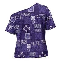 Vintage Hawaiian Quilting Patterns Cross Shoulder Shirt Purple Style Tribal Fabric Patchwork - Polynesian Pride