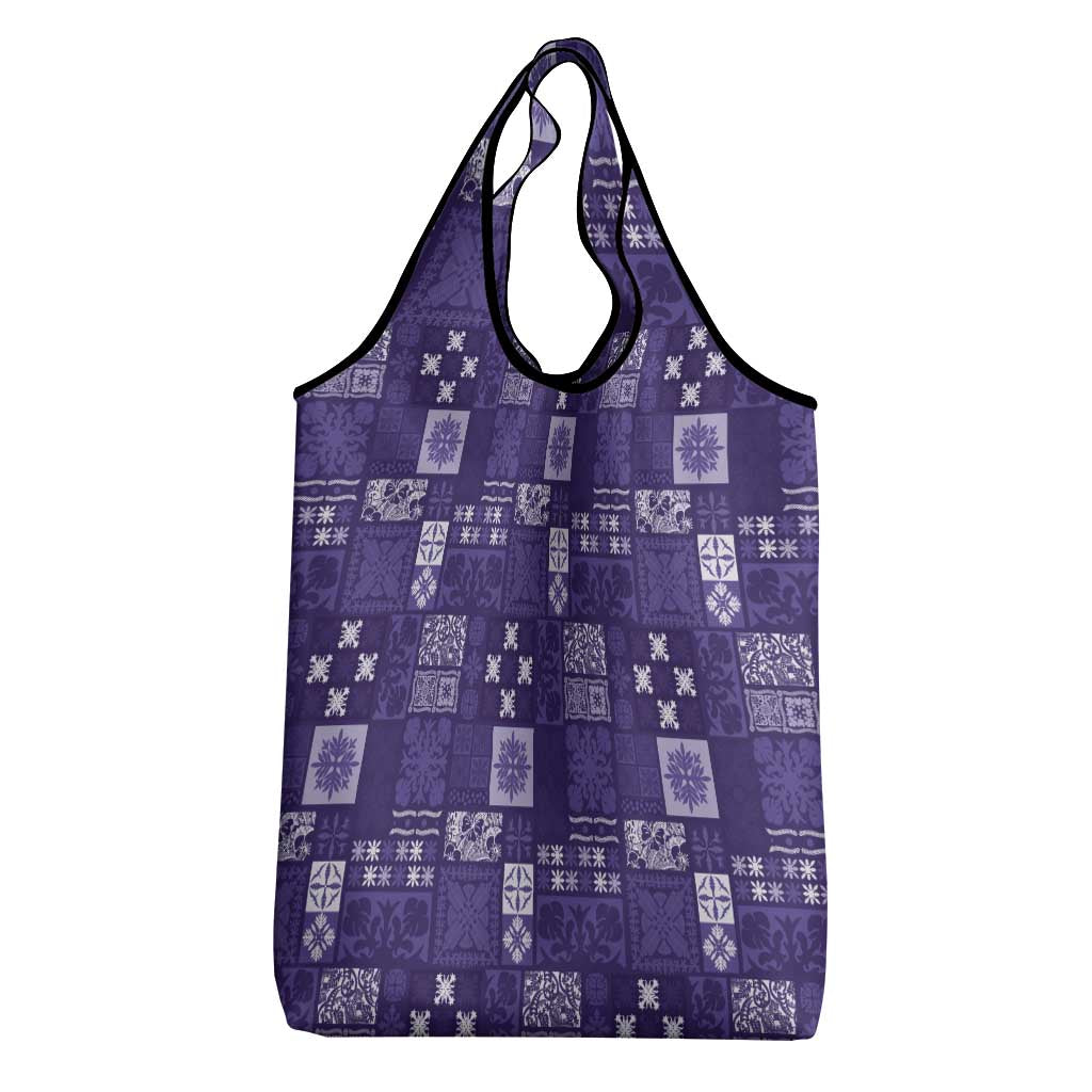 Vintage Hawaiian Quilting Patterns Grocery Bag Purple Style Tribal Fabric Patchwork - Polynesian Pride
