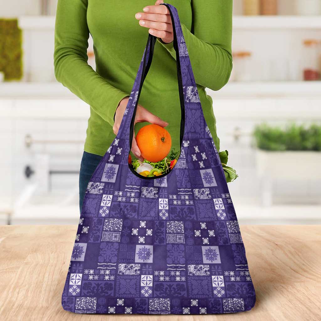 Vintage Hawaiian Quilting Patterns Grocery Bag Purple Style Tribal Fabric Patchwork - Polynesian Pride