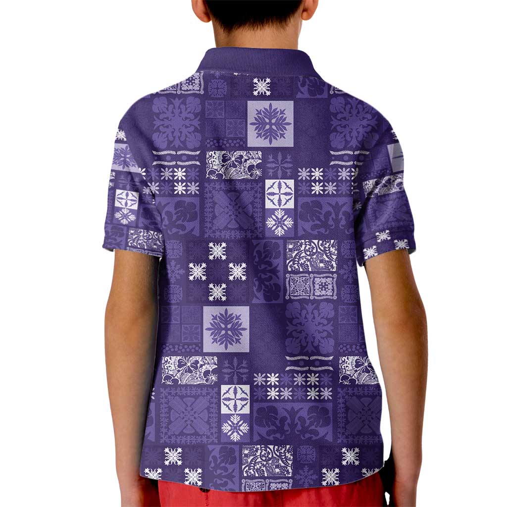 Vintage Hawaiian Quilting Patterns Kid Polo Shirt Purple Style Tribal Fabric Patchwork - Polynesian Pride