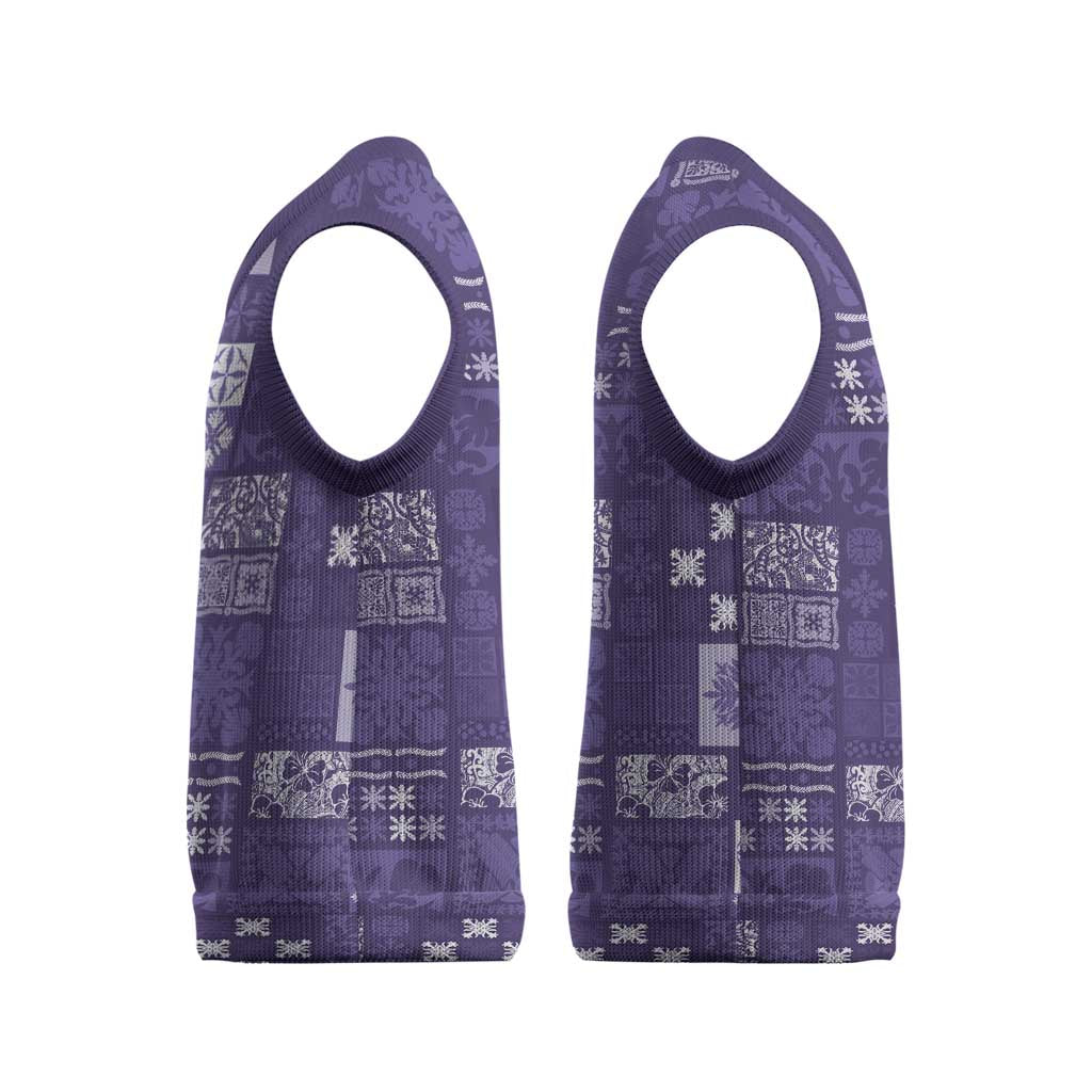 Vintage Hawaiian Quilting Patterns Christmas Knitted V-Neck Vest Purple Style Tribal Fabric Patchwork - Polynesian Pride